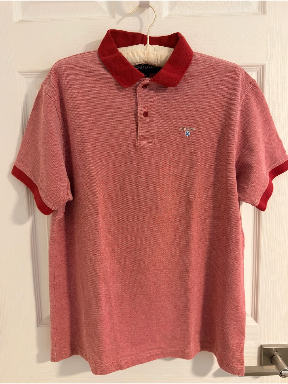 Men’s Barbour Pink Heather Polo with Contrasting Red Trim XL Worn Once Like New